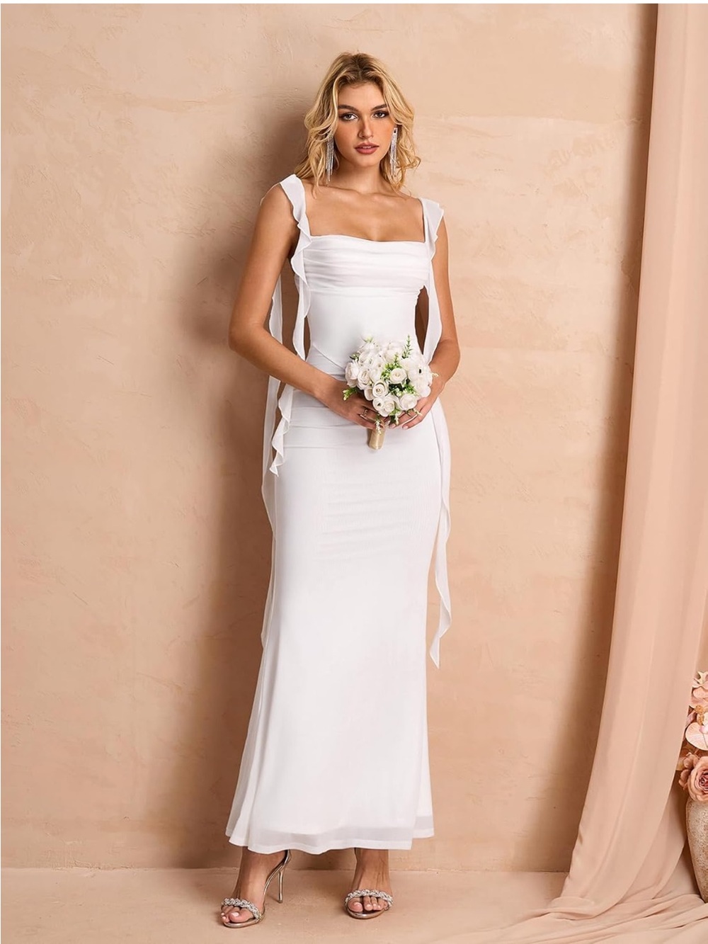 Elegant White Square-Neck wedding Dress